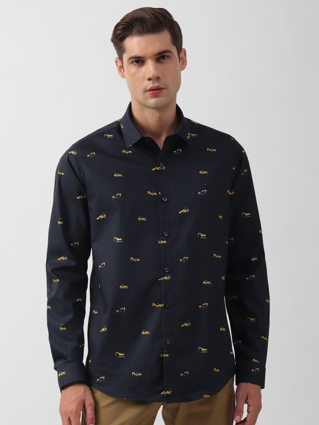 

SIMON CARTER LONDON Slim Fit Opaque Conversational Printed Pure Cotton Casual Shirt, Navy blue