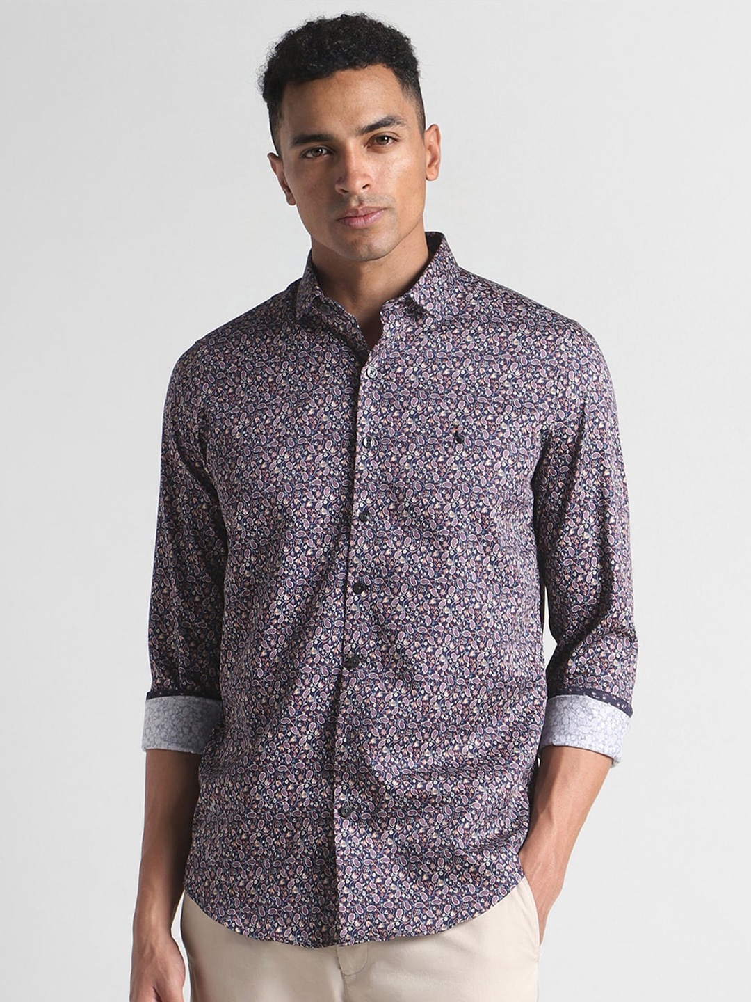 

SIMON CARTER LONDON Slim Fit Paisley Printed Pure Cotton Casual Shirt, Navy blue