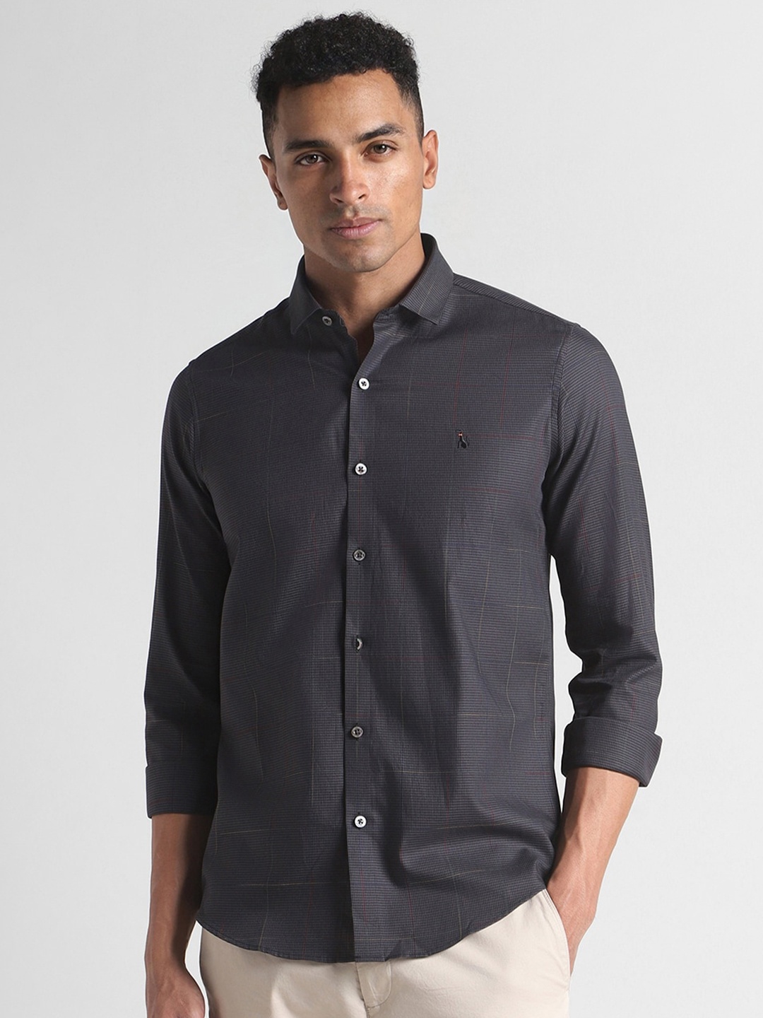 

SIMON CARTER LONDON Slim Fit Self Design Pure Cotton Casual Shirt, Grey