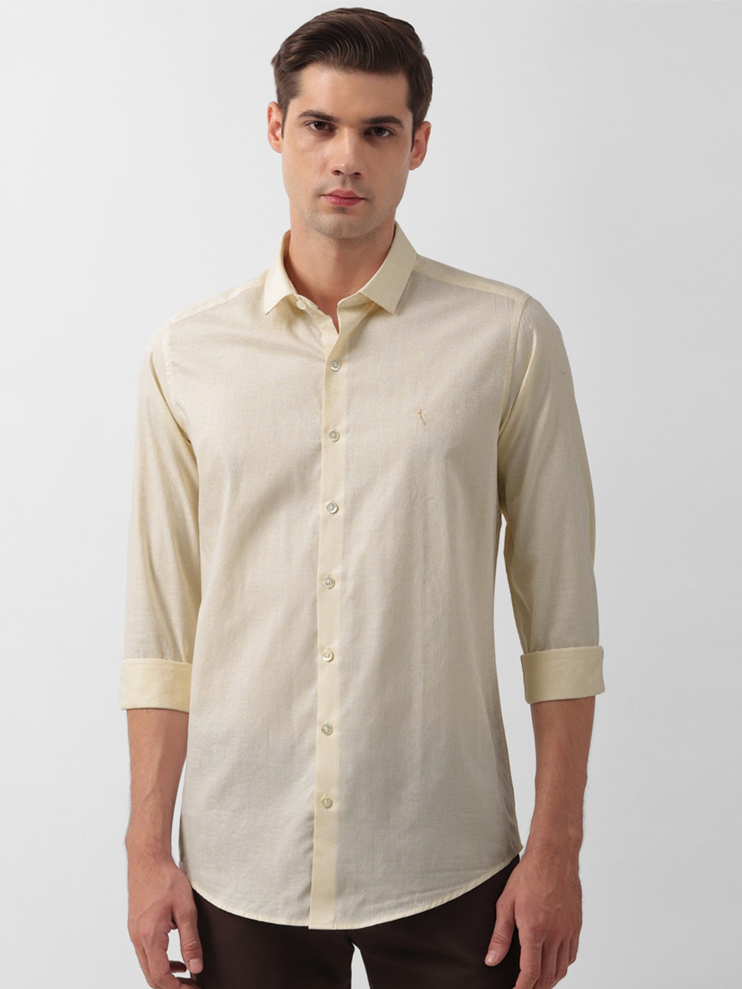 

SIMON CARTER LONDON Slim Fit Self Design Pure Cotton Casual Shirt, Yellow