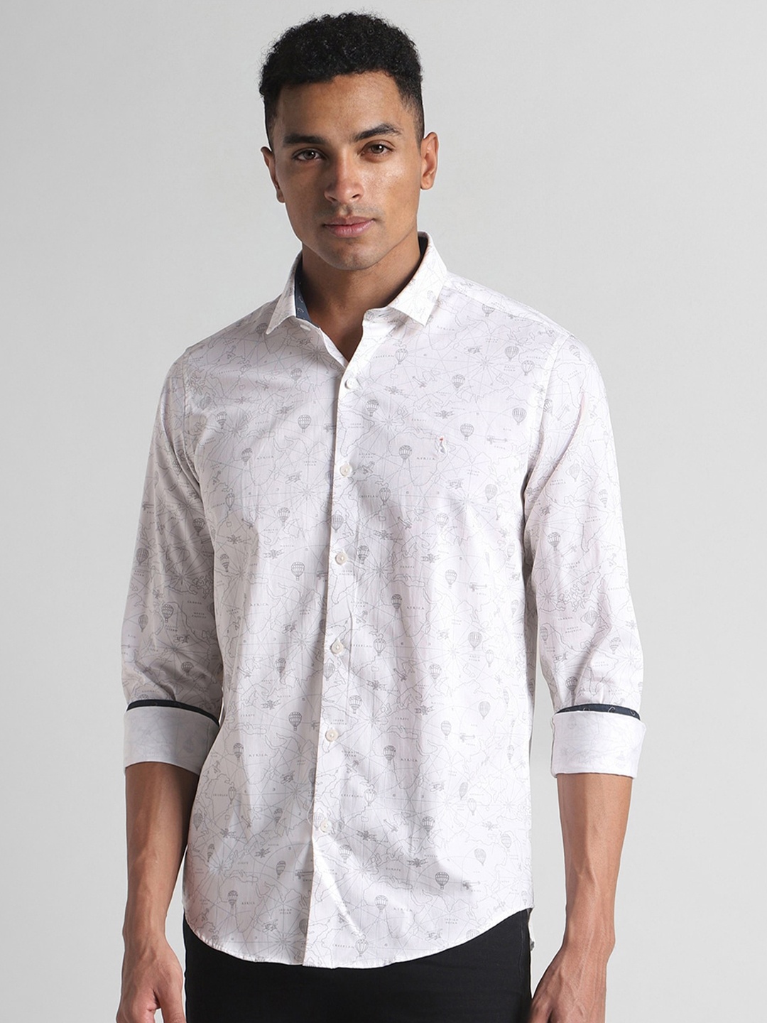 

SIMON CARTER LONDON Slim Fit Abstract Printed Pure Cotton Casual Shirt, White