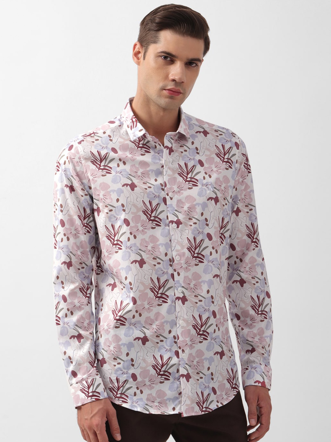 

SIMON CARTER LONDON Slim Fit Floral Printed Pure Cotton Casual Shirt, White