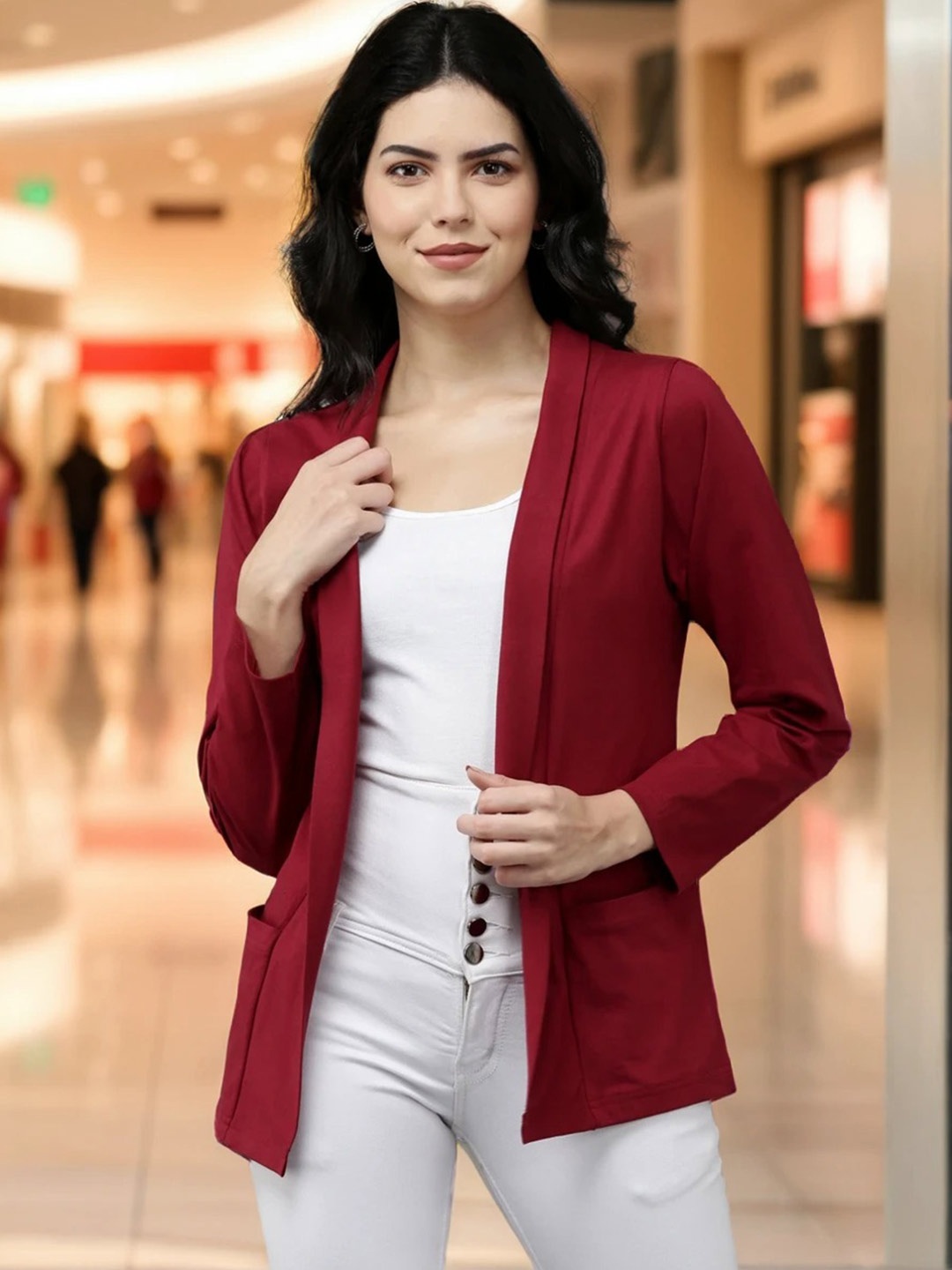 

Kryptic Open Front Cotton Shrug, Maroon