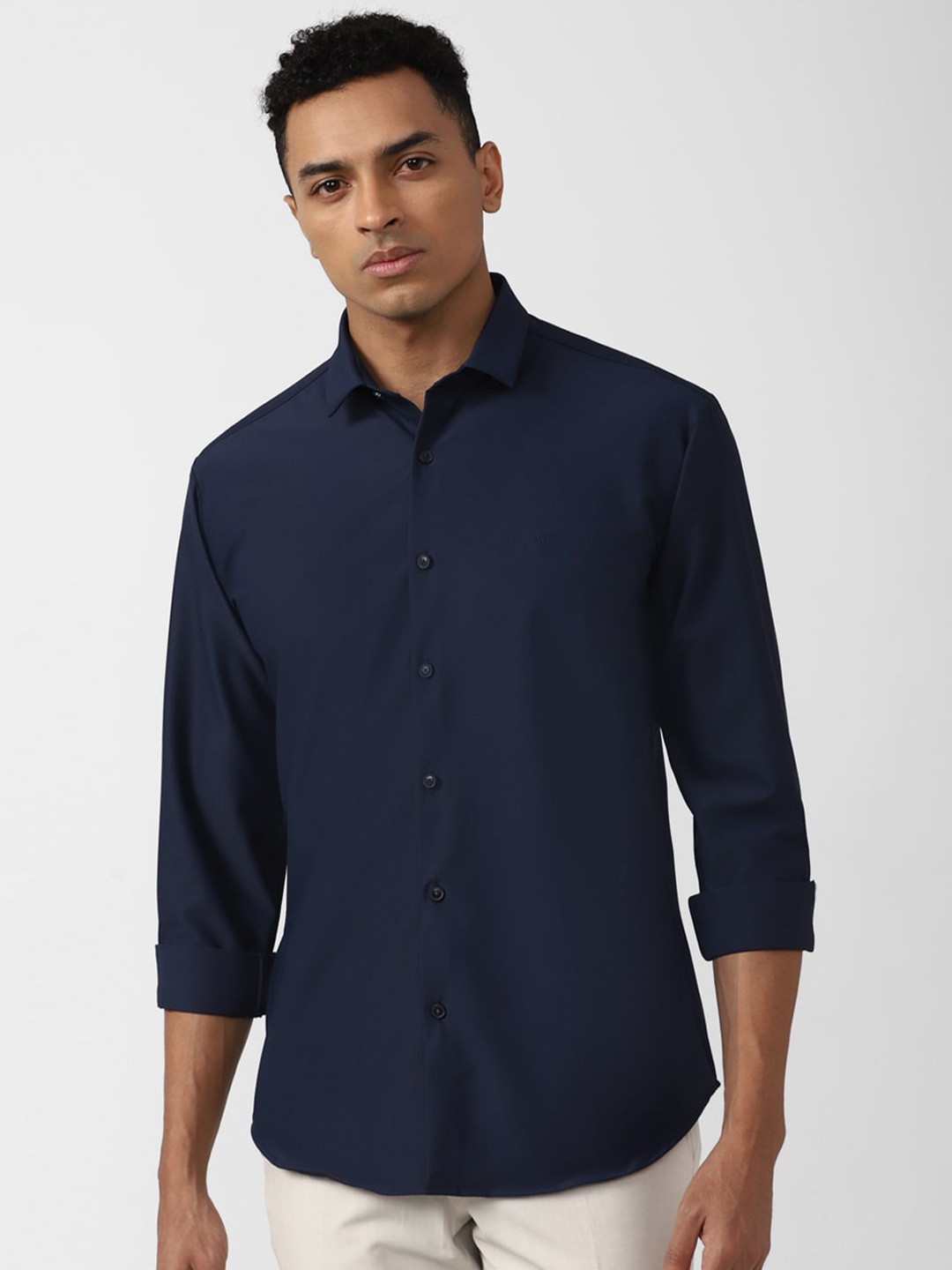 

V Dot Slim Fit Spread Collar Casual Shirt, Navy blue