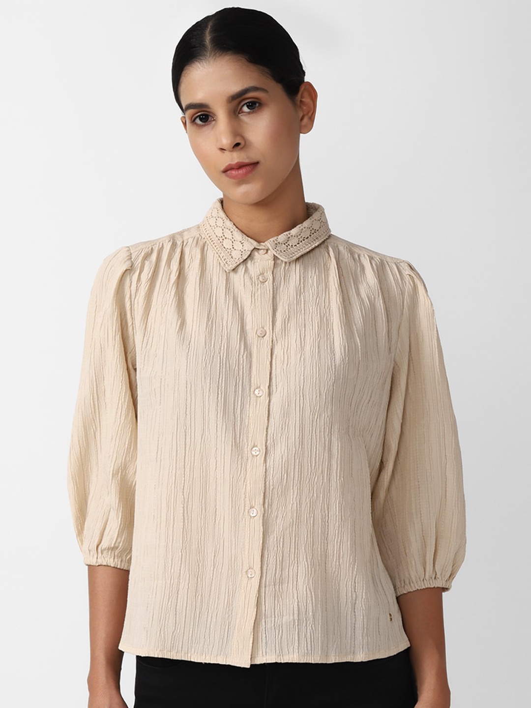 

Van Heusen Woman Puff Sleeves Shirt Style Formal Top, Beige