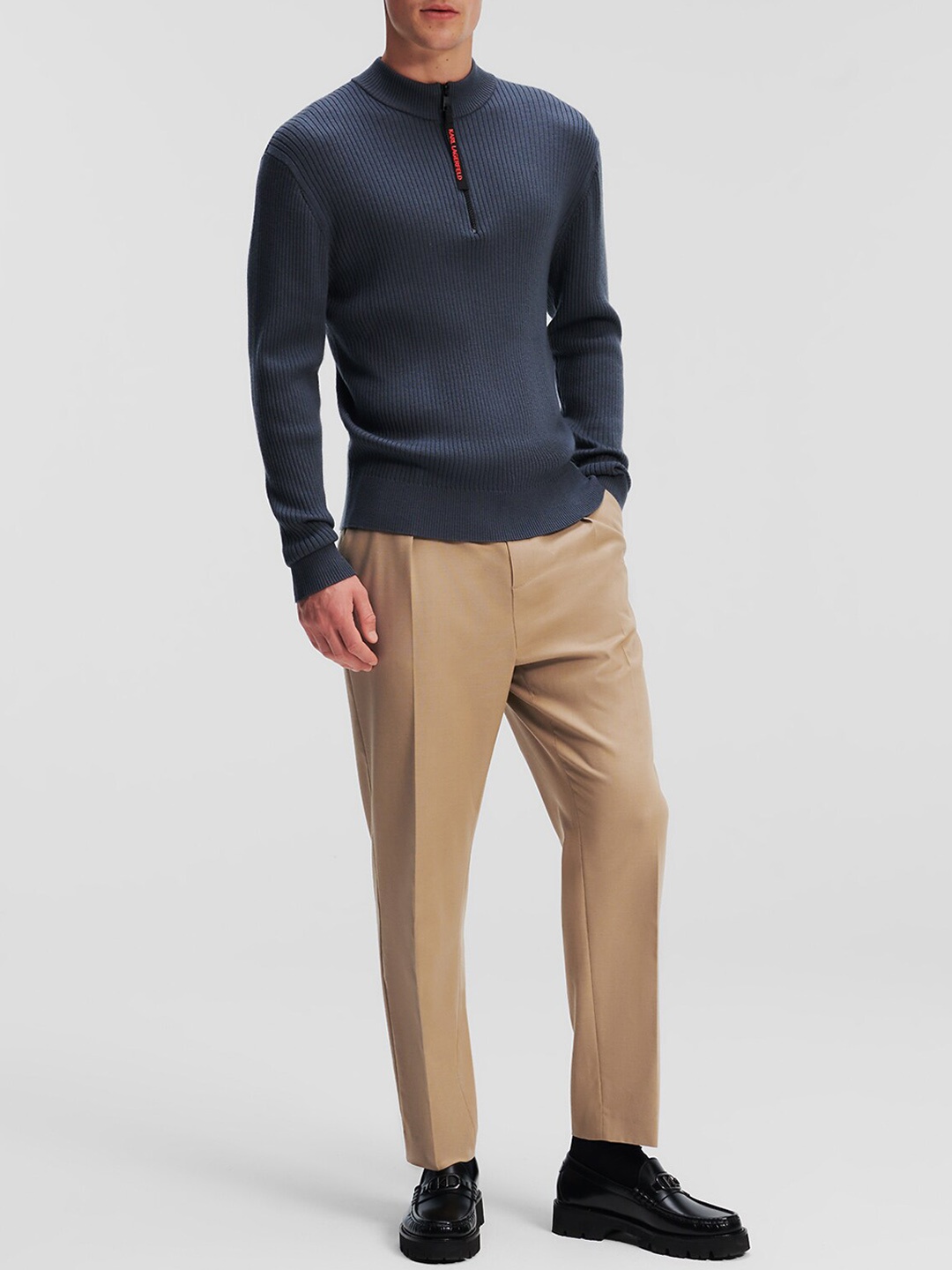 

Karl Lagerfeld Men Slim Fit Mid-Rise Regular Trousers, Beige