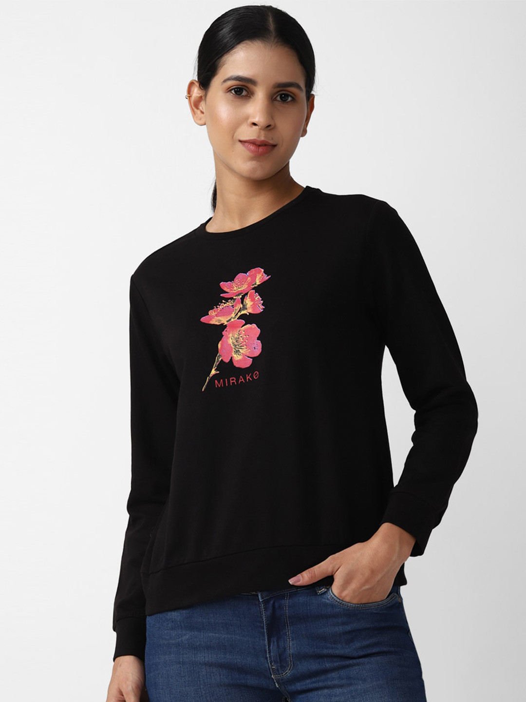

Van Heusen Woman Graphic Printed Cotton Sweatshirt, Black