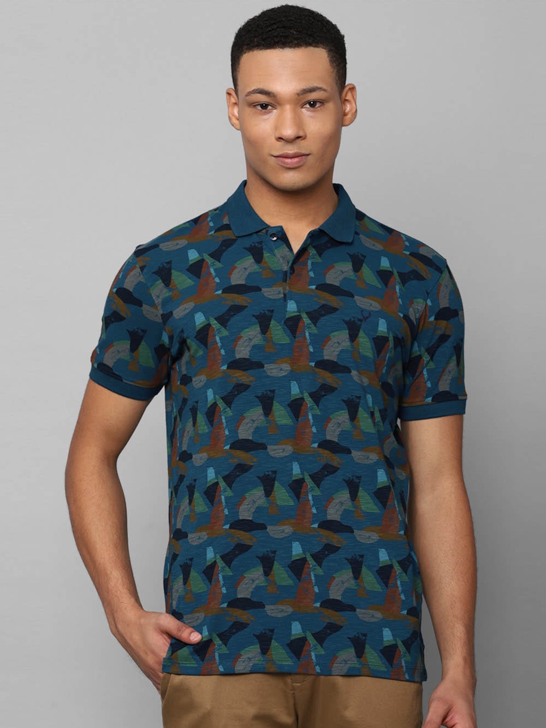 

Allen Solly Abstract Printed Polo Collar Pockets Regular T-shirt, Blue