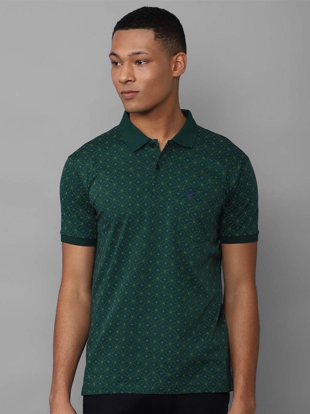 

Allen Solly Geometric Printed Polo Collar Pockets Cotton Regular T-shirt, Green