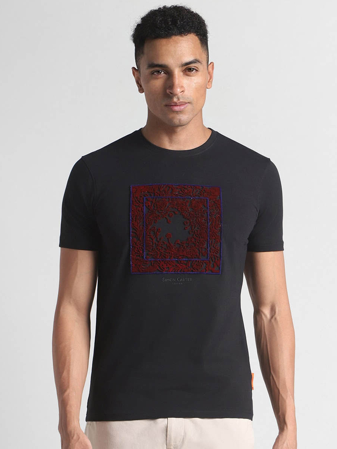 

SIMON CARTER LONDON Applique Cotton Slim Fit T-shirt, Black