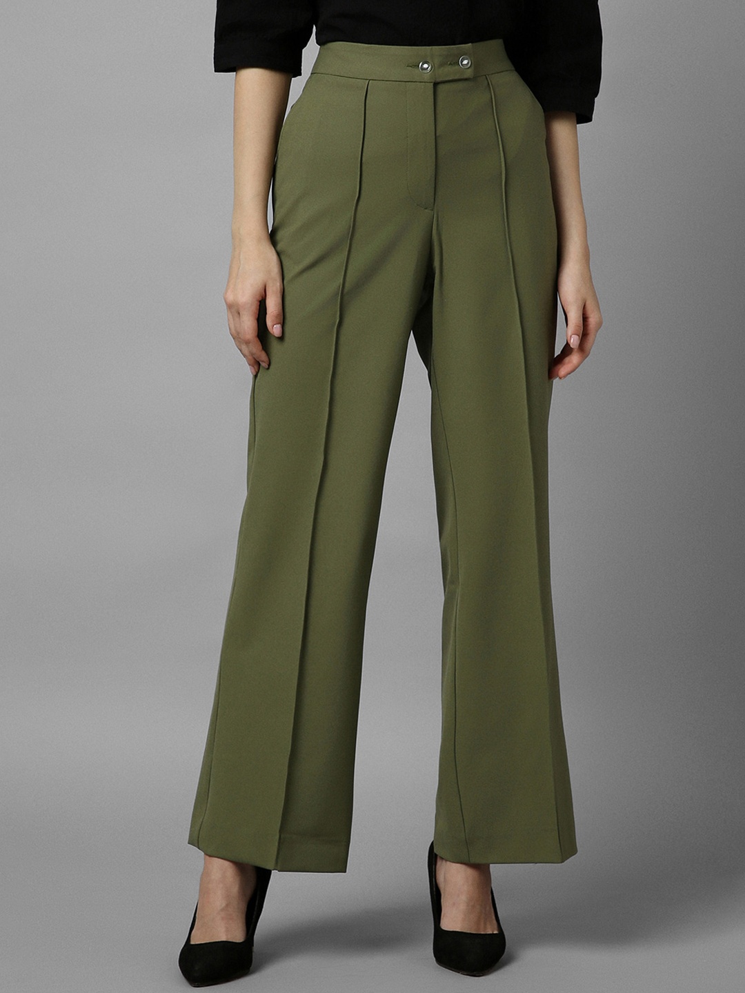 

Allen Solly Woman Parallel Trousers, Olive