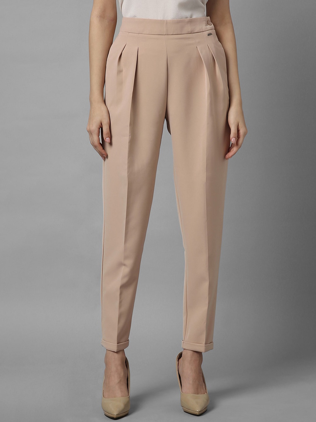 

Allen Solly Woman Pleated Formal Regular Trousers, Beige