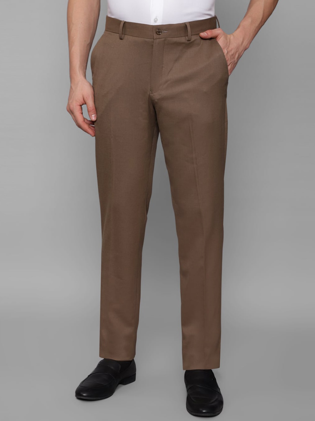 

Louis Philippe Men Mid-Rise Slim Fit Flat-Front Formal Trousers, Brown
