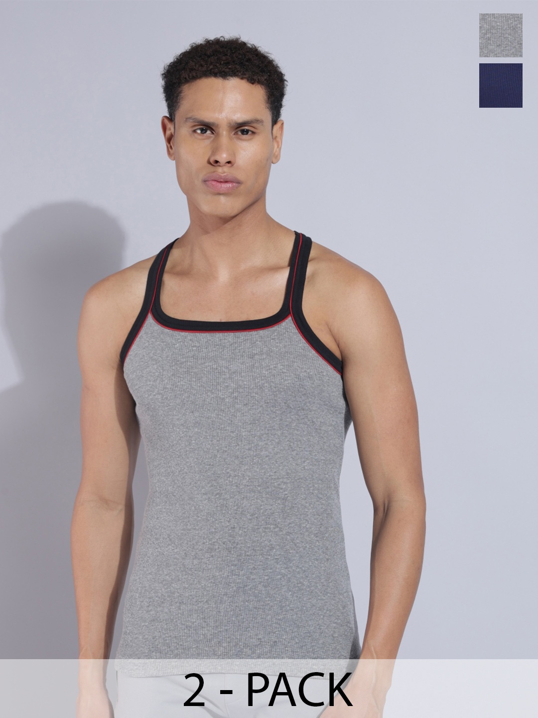

Dollar Bigboss Men Solid Pack of 2 Cotton Racerback Styled Gym Vest, Black
