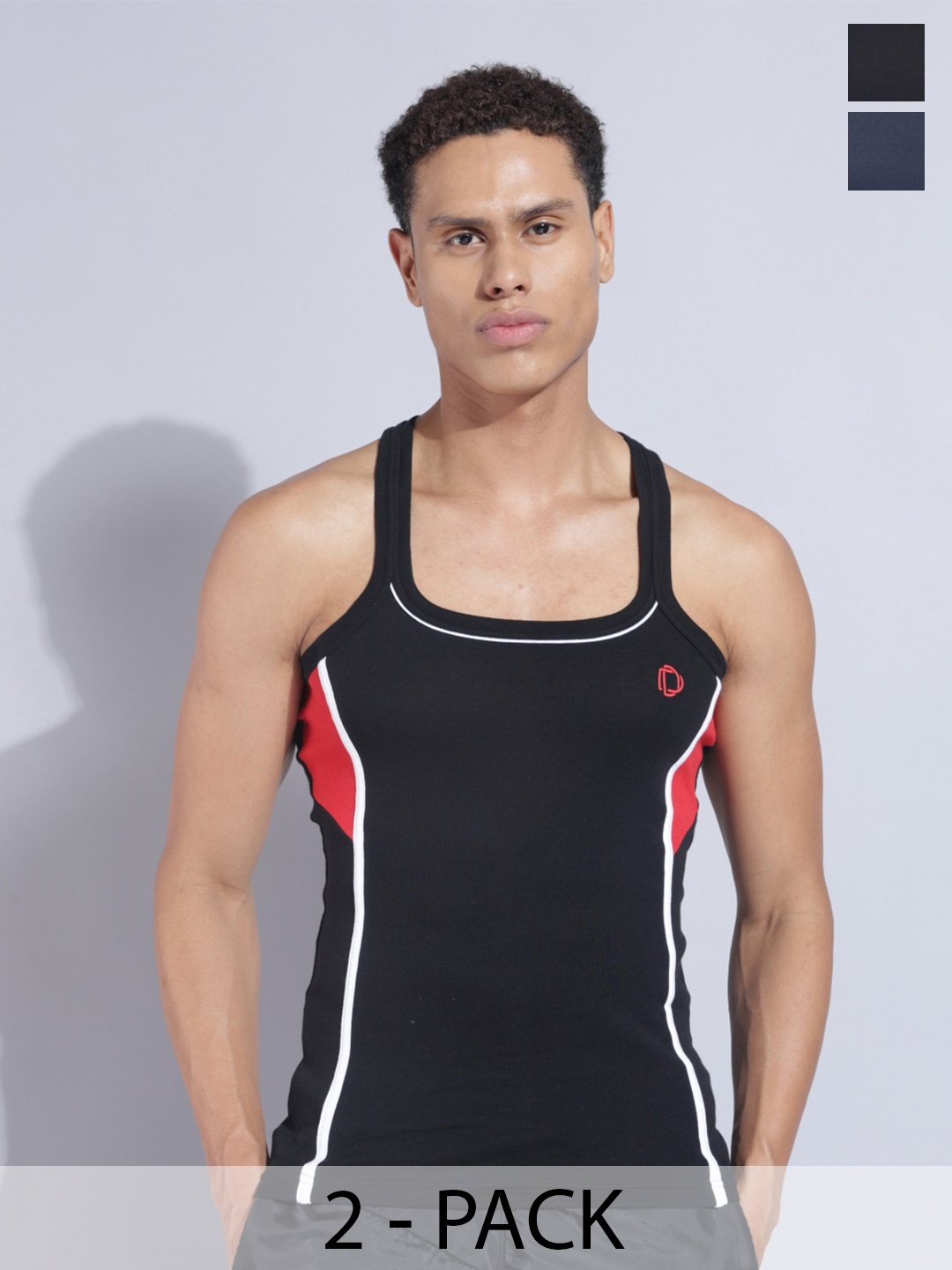 

Dollar Bigboss Men Solid Pack of 2 Cotton Racerback Styled Gym Vest, Black