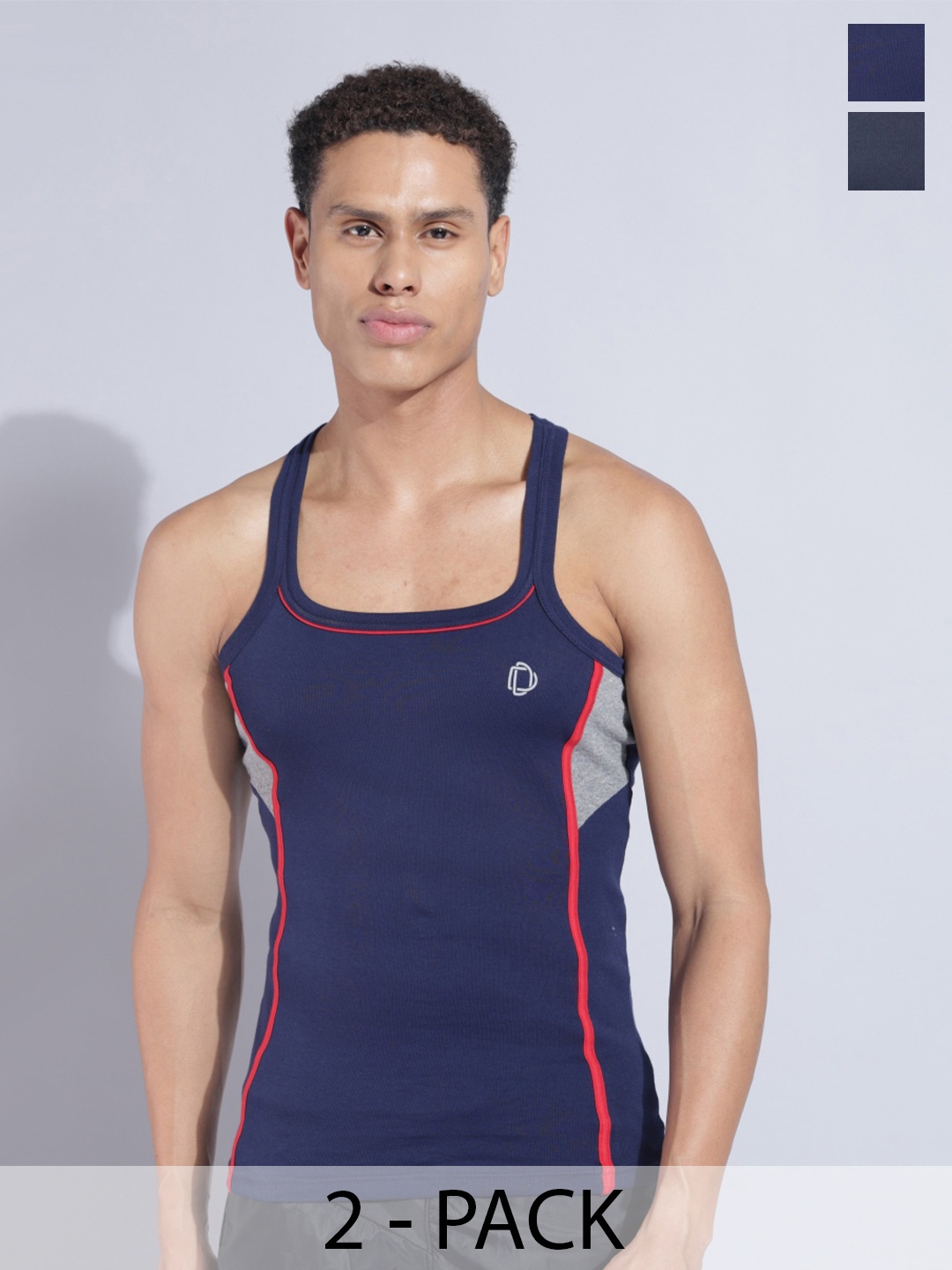 

Dollar Bigboss Men Solid Pack of 2 Cotton Racerback Styled Gym Vest, Black