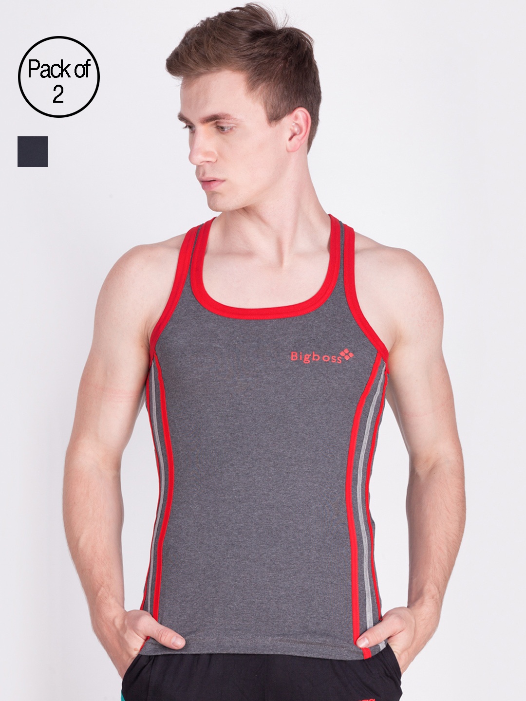 

Dollar Bigboss Men Solid Pack of 2 Combed Cotton Racerback Styled Gym Vest, Charcoal