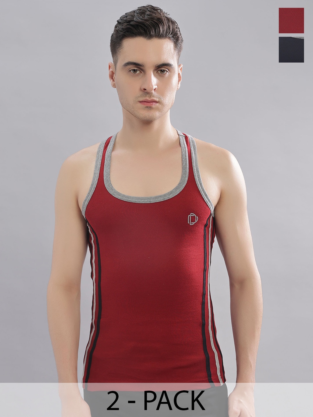 

Dollar Bigboss Men Pack 2 Cotton Racerback Styled Gym Vests, Black