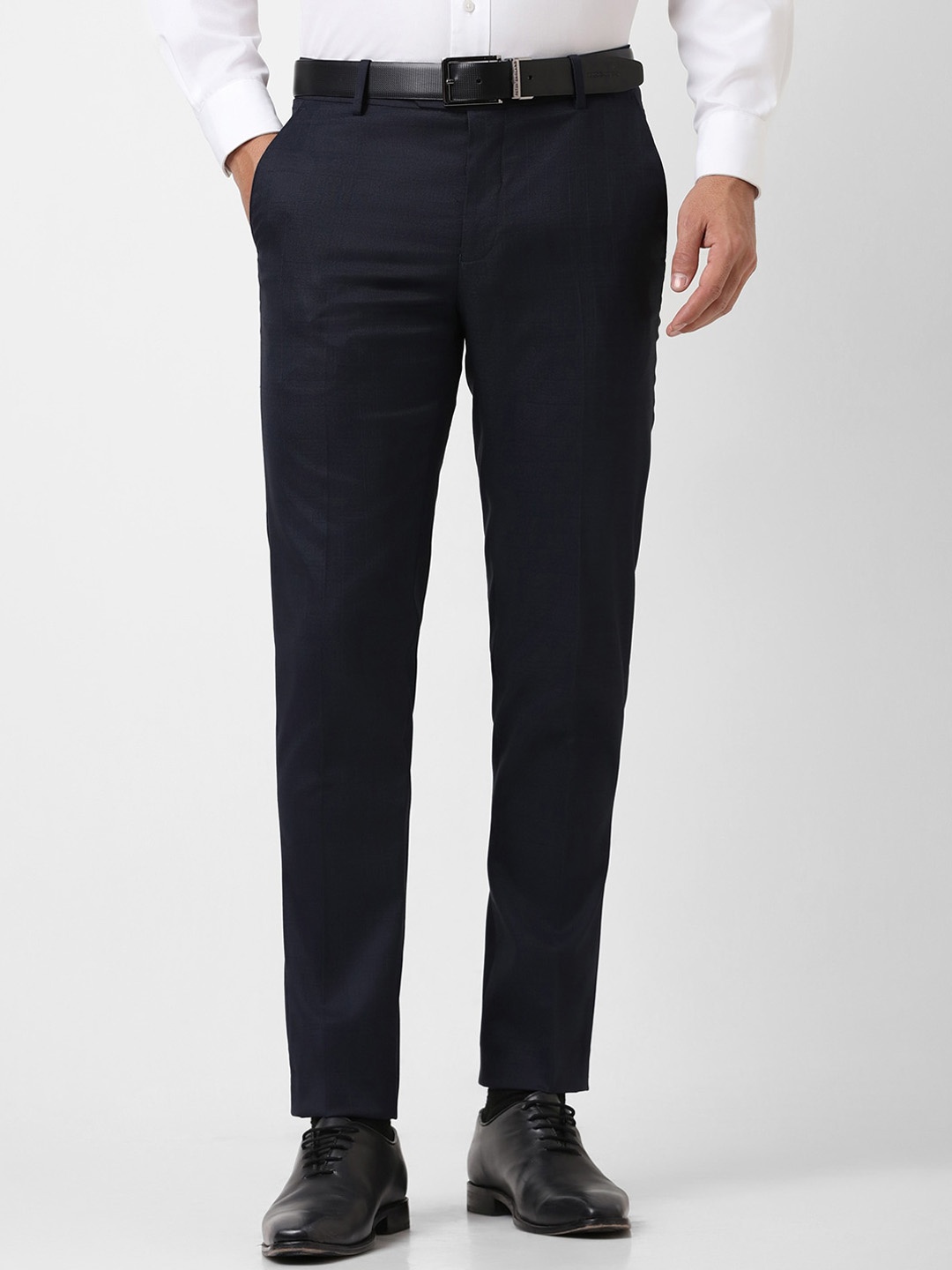 

Peter England Men Mid Rise Formal Trousers, Navy blue