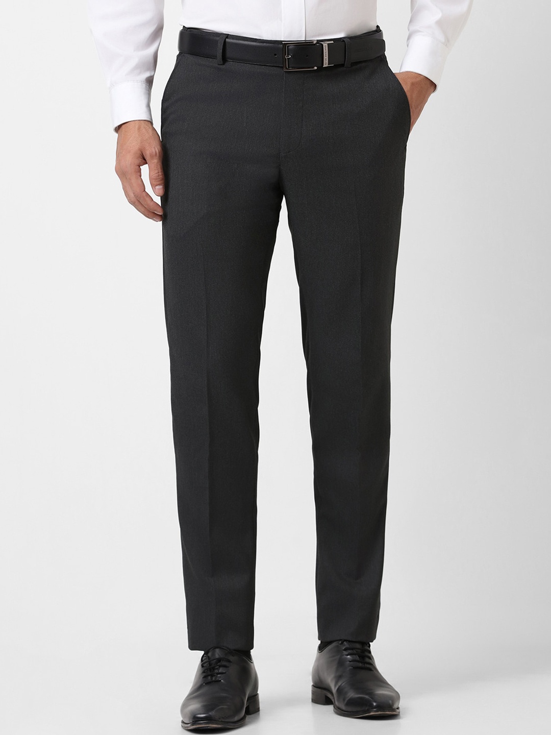 

Peter England Men Mid Rise Formal Trousers, Grey