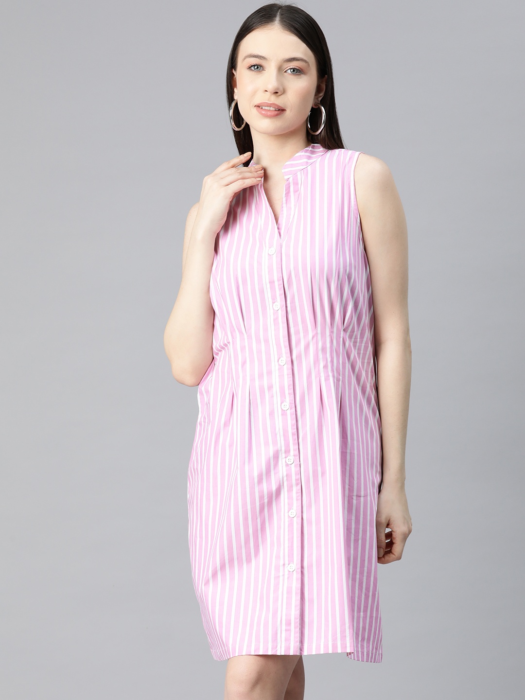 

VARUSHKA Striped Cotton Shirt Dress, Pink