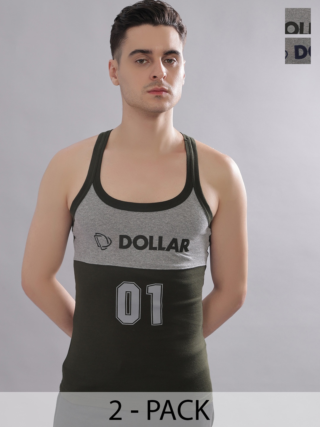 

Dollar Bigboss Men Solid Pack of 2 Cotton Racerback Styled Gym Vests BB17-BLK-CM, Red