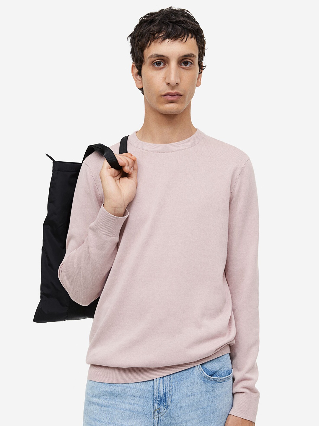 

H&M Slim Fit Fine-Knit Cotton Jumper, Pink