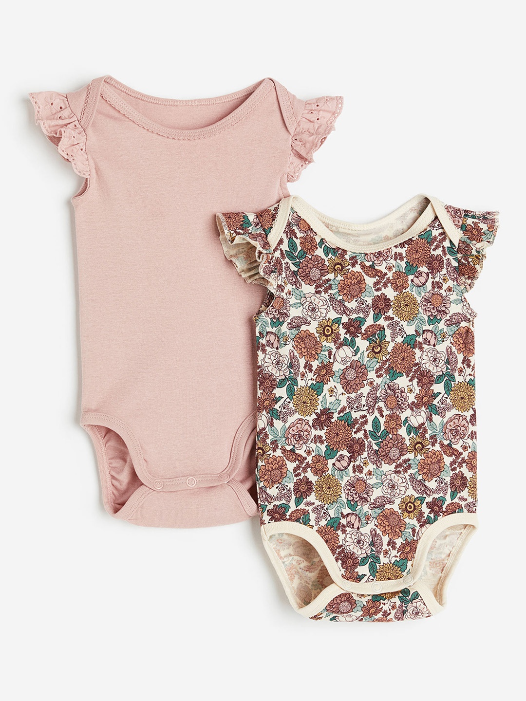 

H&M Girls 2 Pack Picot Trim Bodysuits, Pink