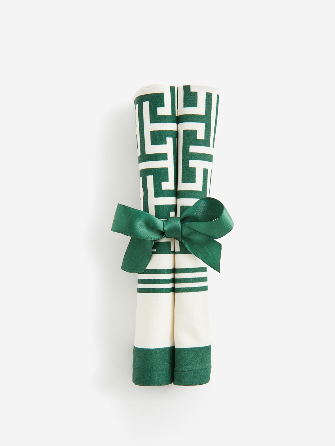 

H&M 2Pcs Green & White Printed Pure-Cotton Table Napkins