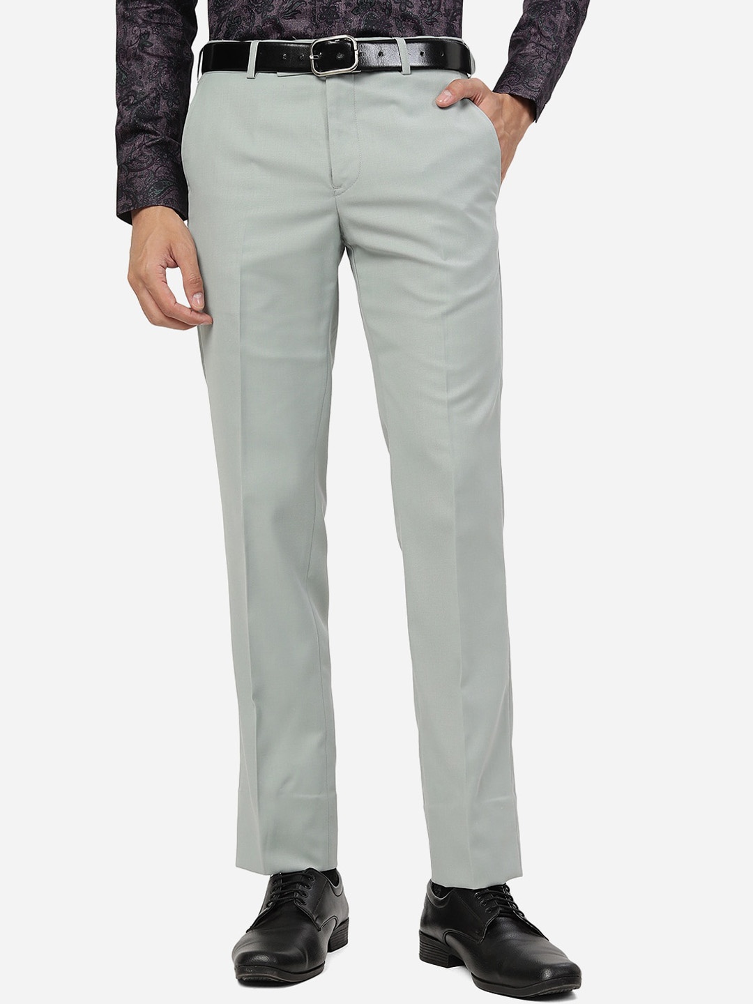 

Greenfibre Men Slim Fit Formal Trousers, Green