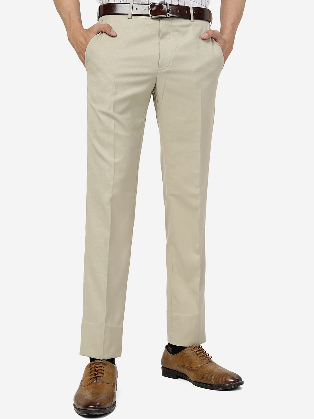 

Greenfibre Men Slim Fit Formal Trousers, Khaki