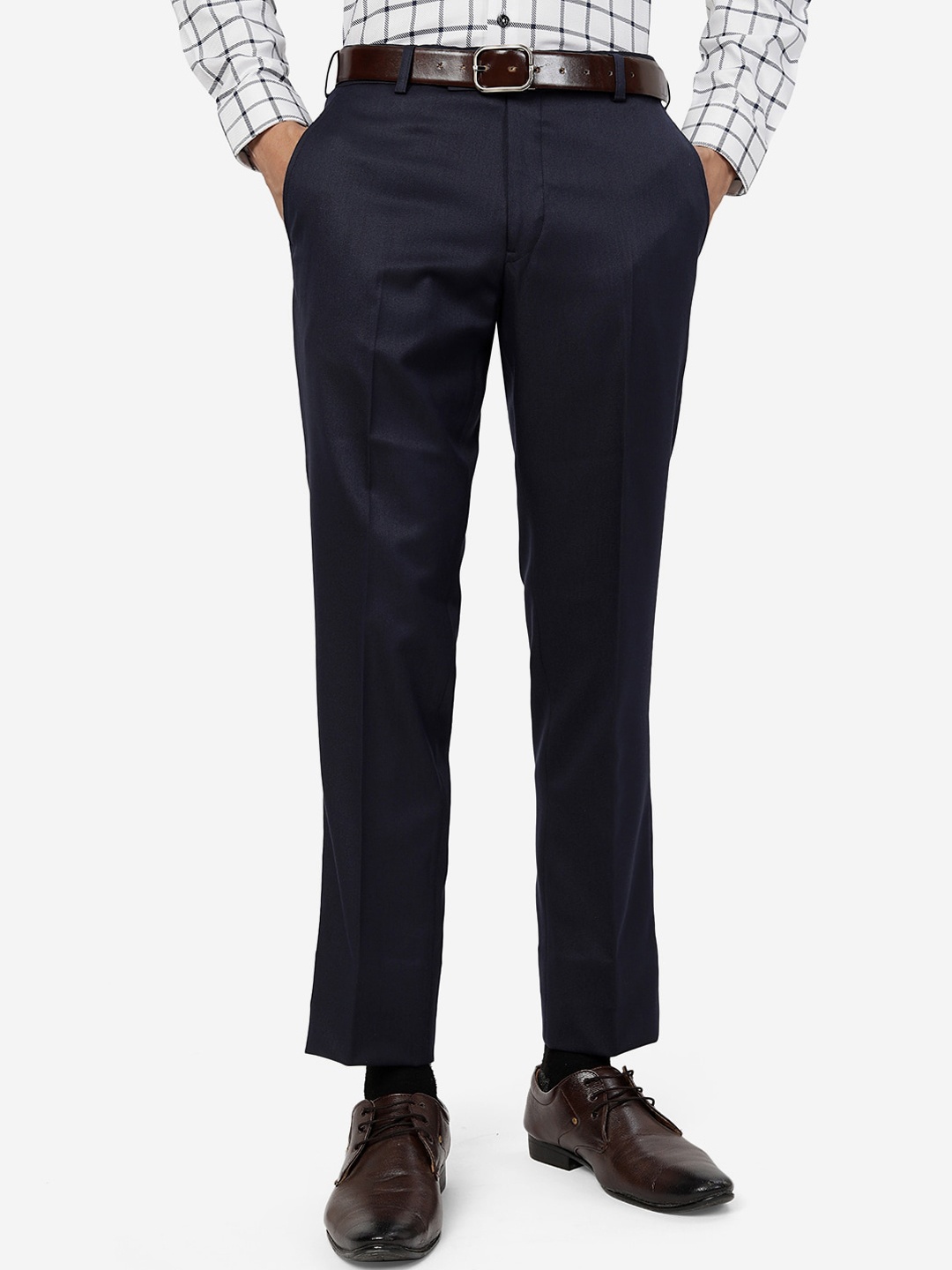 

Greenfibre Men Slim Fit Mid-Rise Formal Trousers, Blue