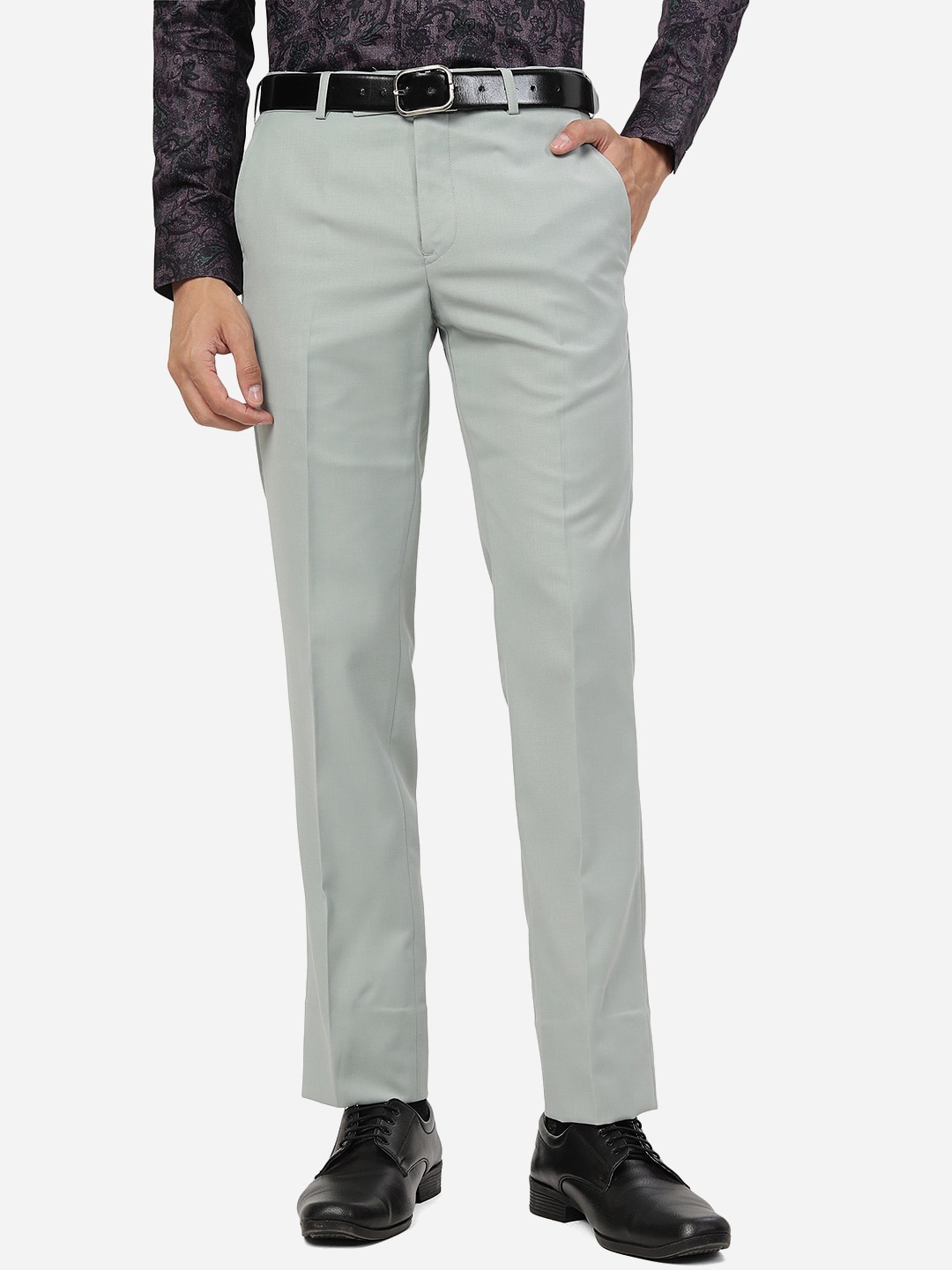 

Greenfibre Men Slim Fit Formal Trousers, Green