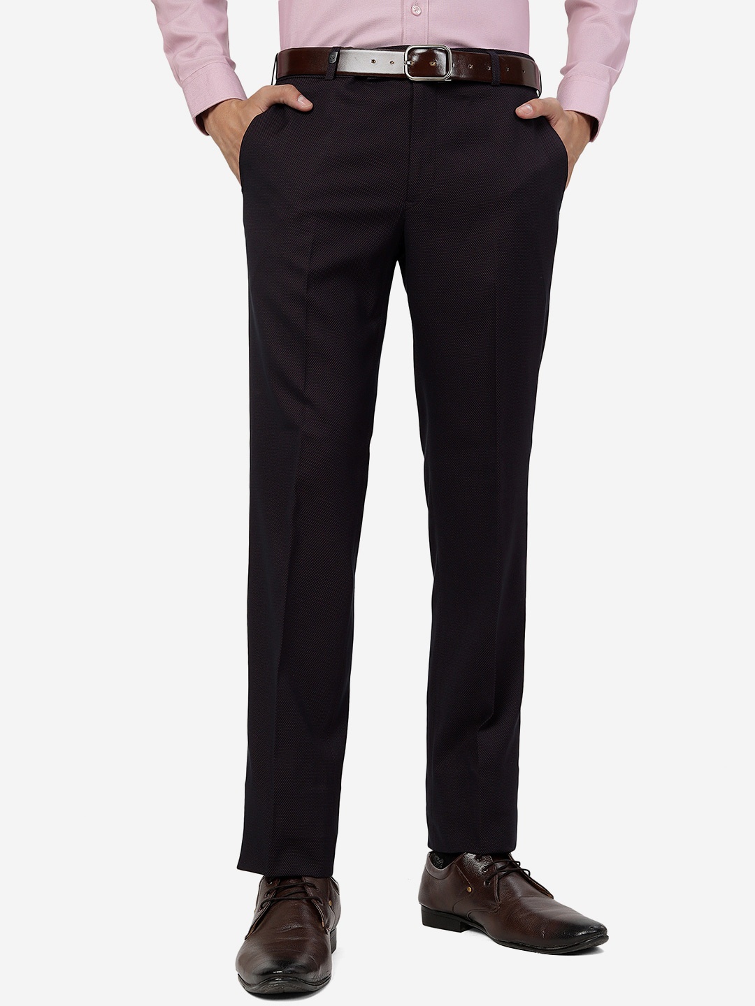 

JB STUDIO Men Slim Fit Mid-Rise Plain Formal Trousers, Maroon