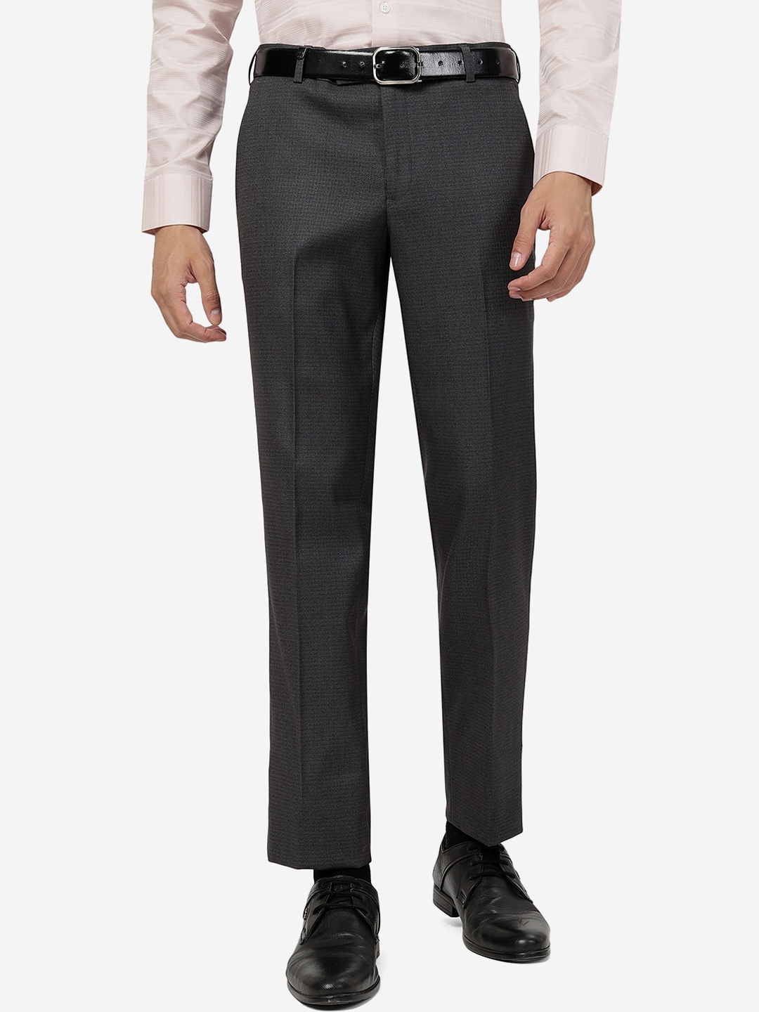 

JB STUDIO Men Slim Fit Mid-Rise Plain Formal Trousers, Grey