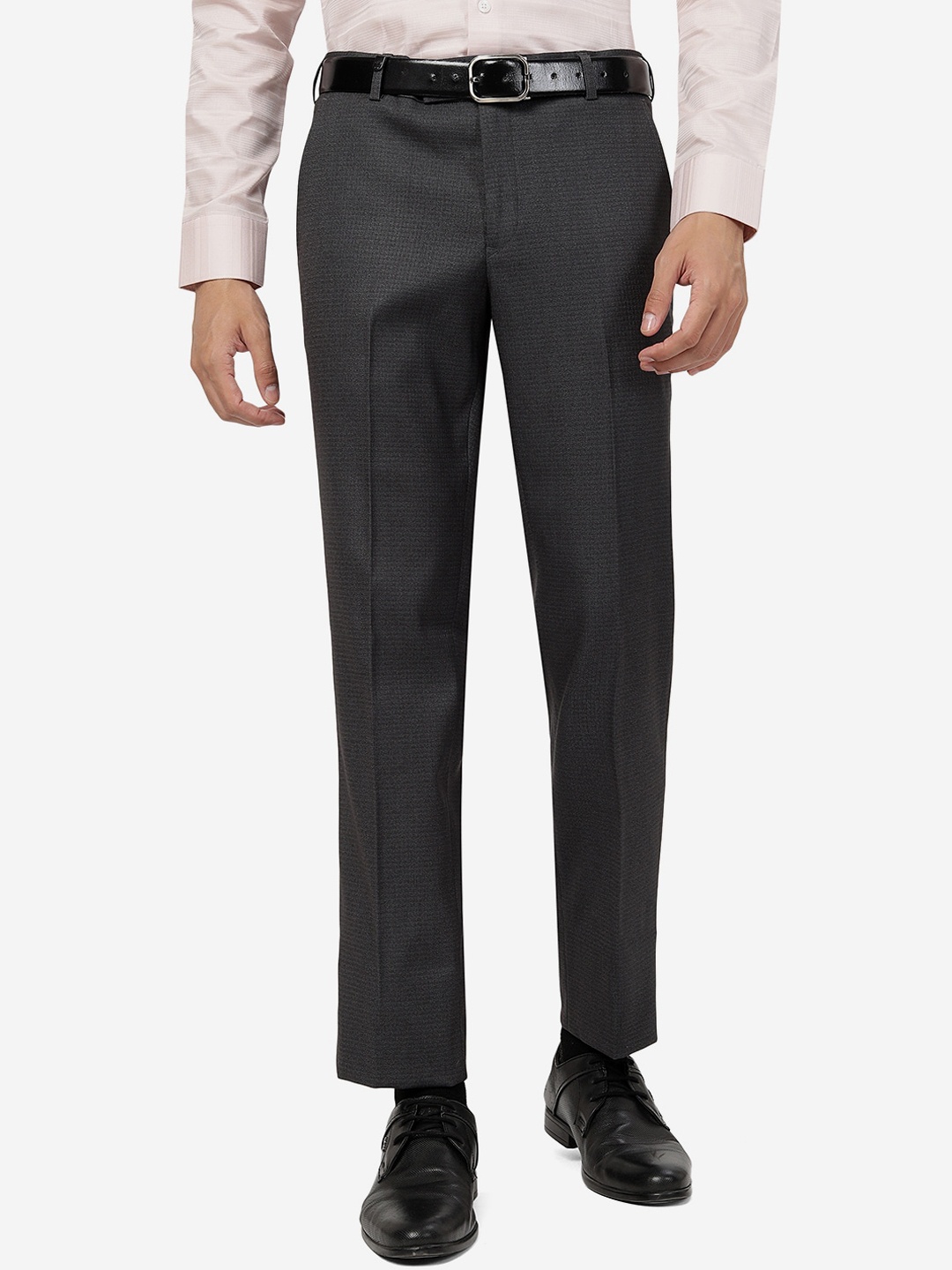 

JB STUDIO Men Slim Fit Mid-Rise Plain Formal Trousers, Grey