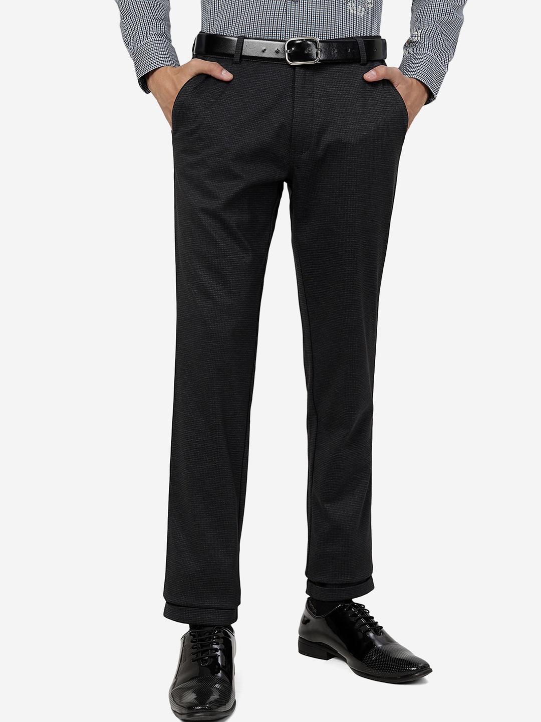 

JB STUDIO Men Slim Fit Mid Rise Cotton Formal Trousers, Black