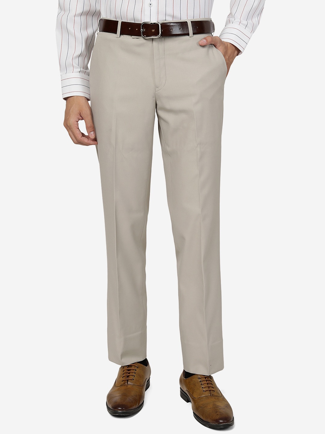 

METAL Men Mid Rise Formal Trousers, Beige