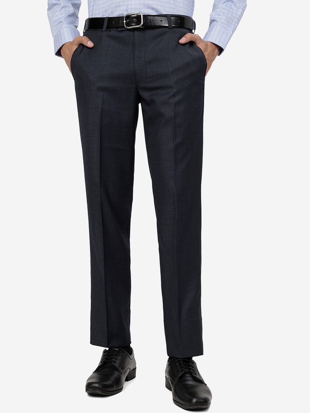 

METAL Men Mid Rise Formal Trousers, Navy blue