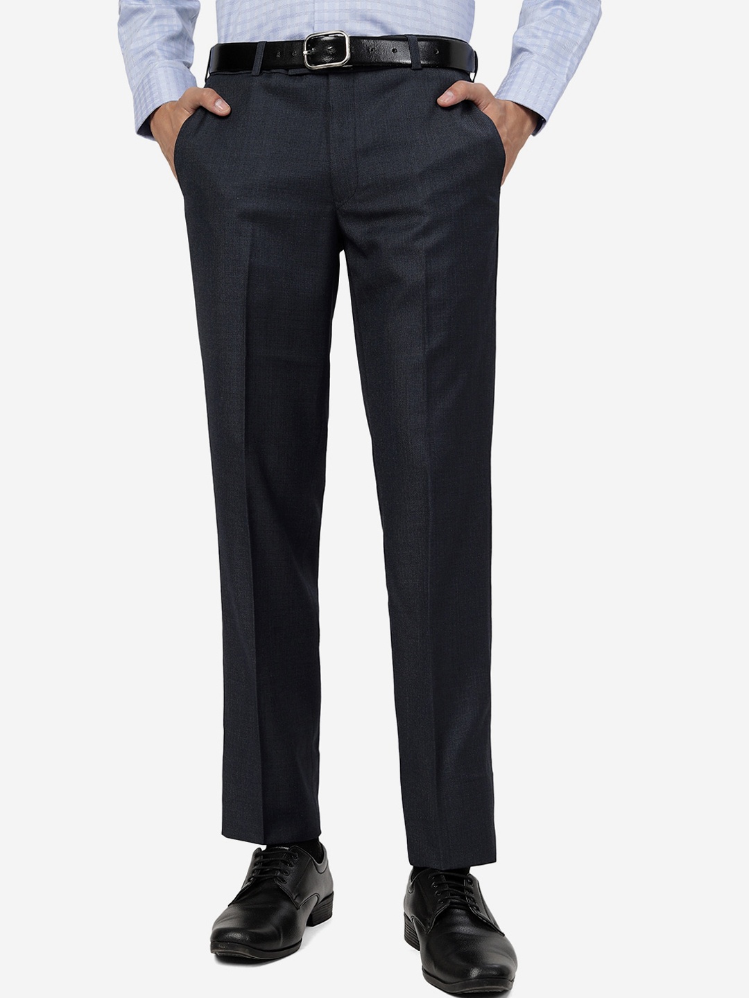 

METAL Men Mid-Raise Slim Fit Solid Formal Trouser, Blue