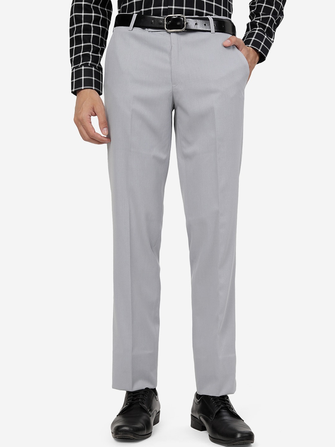 

METAL Men Mid Rise Formal Trousers, Grey
