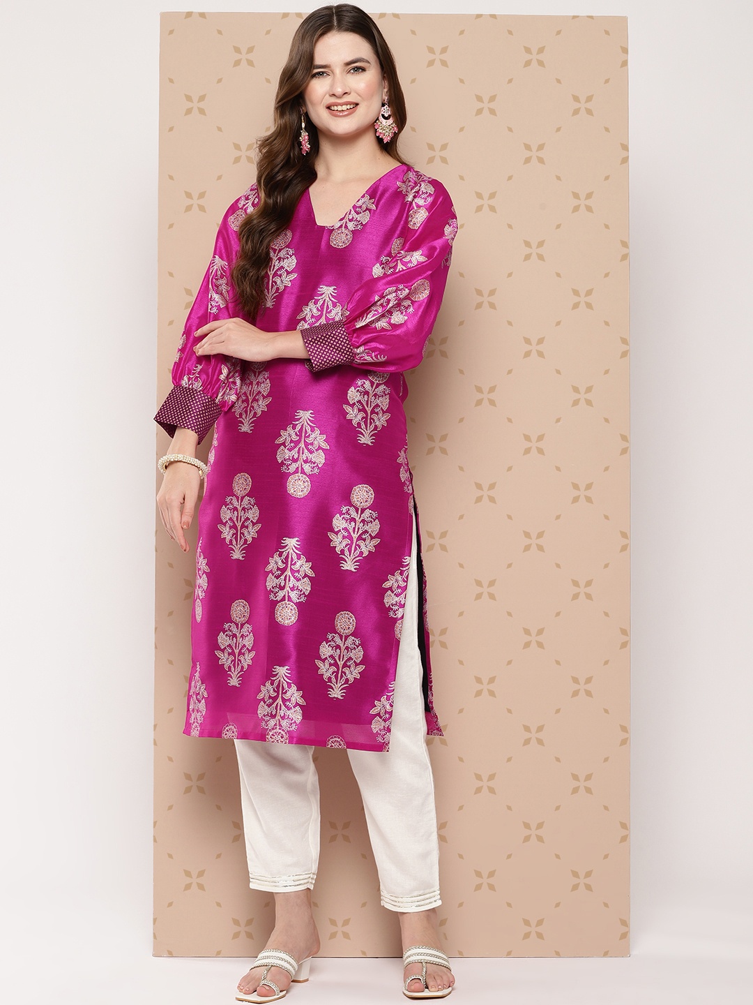

Ahalyaa Women Ethnic Motifs Printed Block Print Kurta, Pink