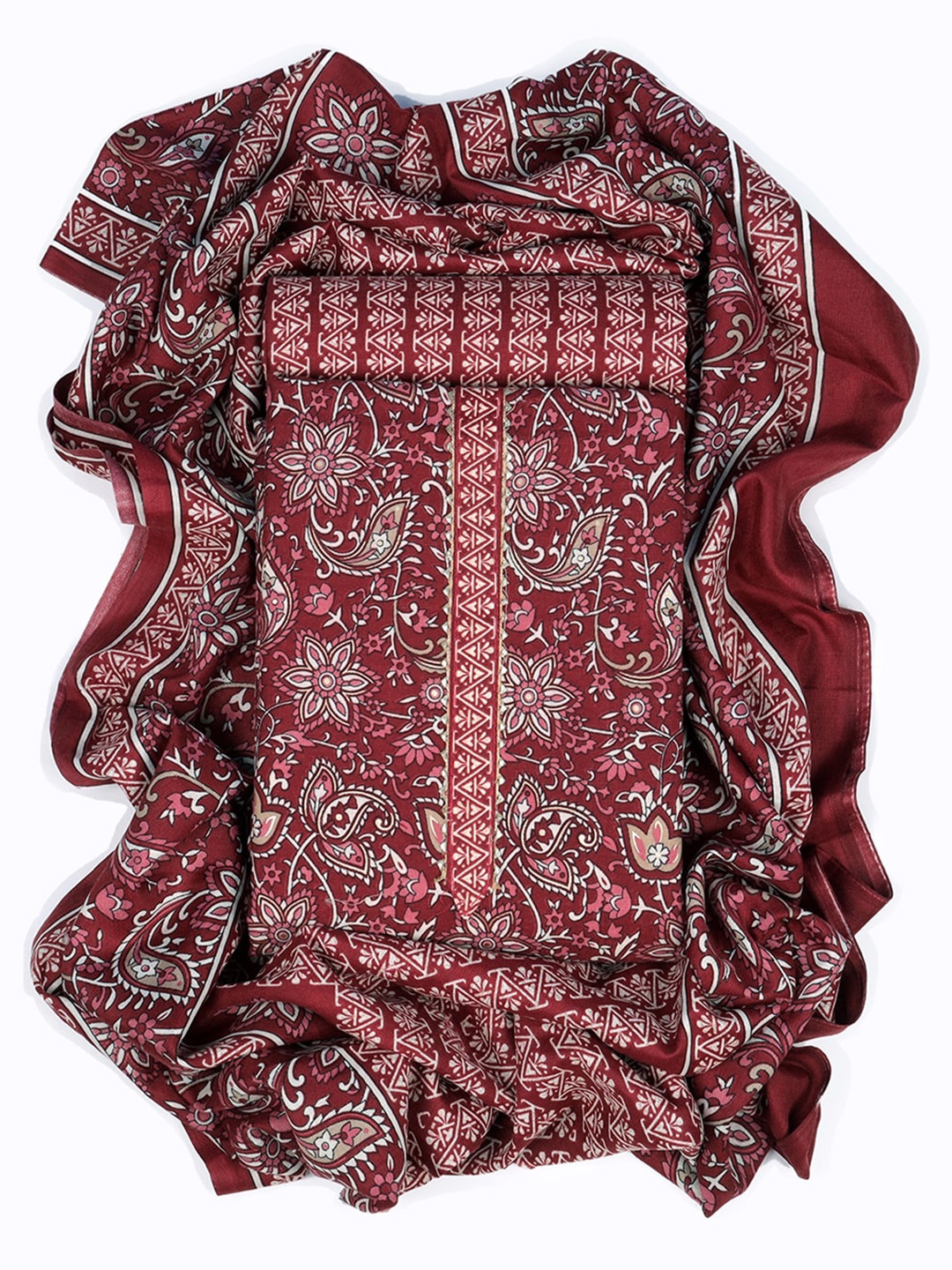 

Sun Fashion And Lifestyle Ethnic Motifs Printed Unstitched Dress Material, Red