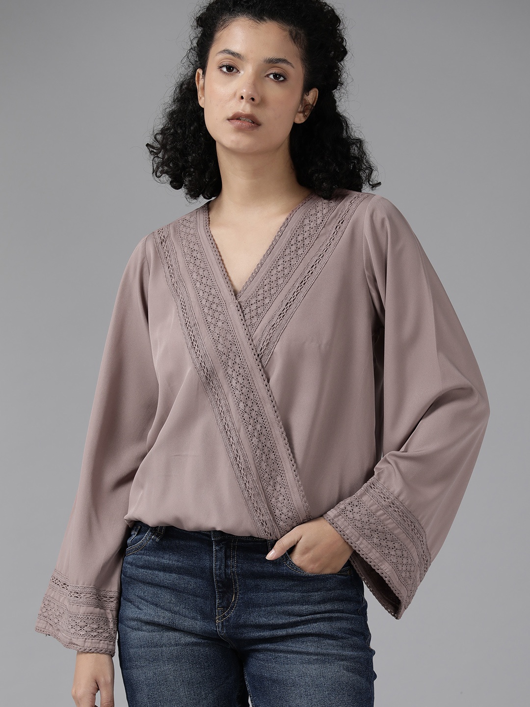 

Roadster Bell Sleeve Wrap Top, Mauve