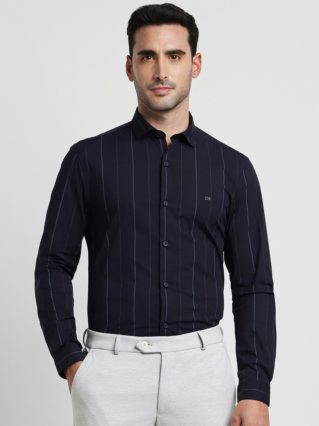 

Peter England Slim Fit Striped Formal Shirt, Navy blue