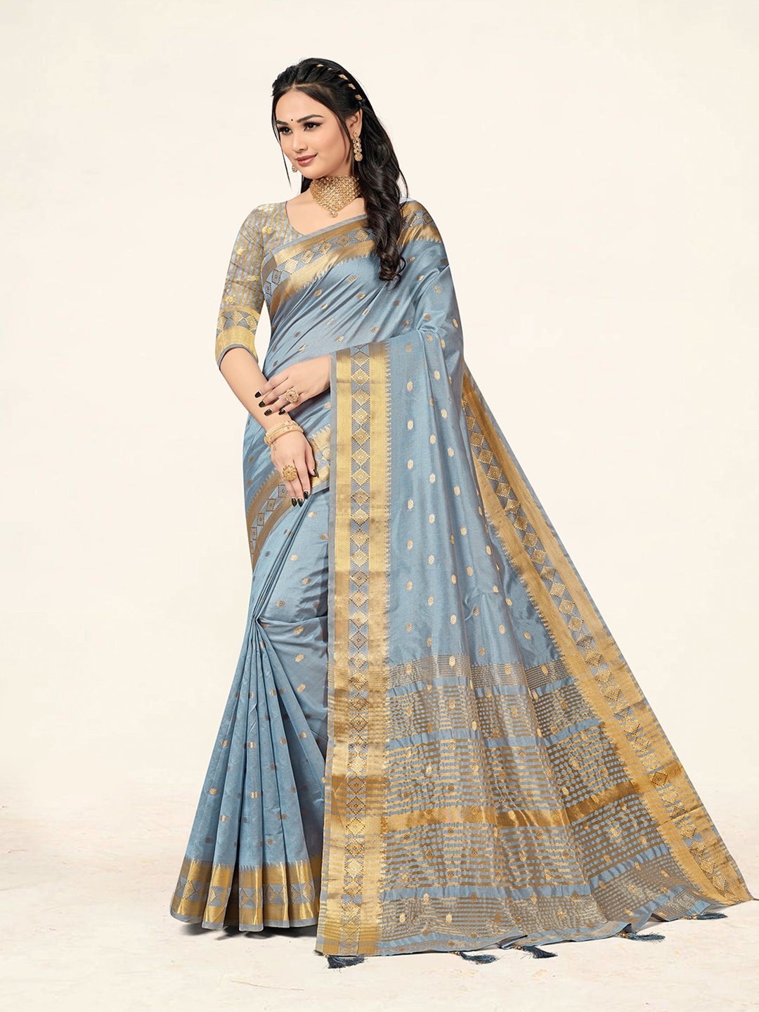 

Sweet smile Fab Ethnic Motifs Woven Design Zari Saree, Grey