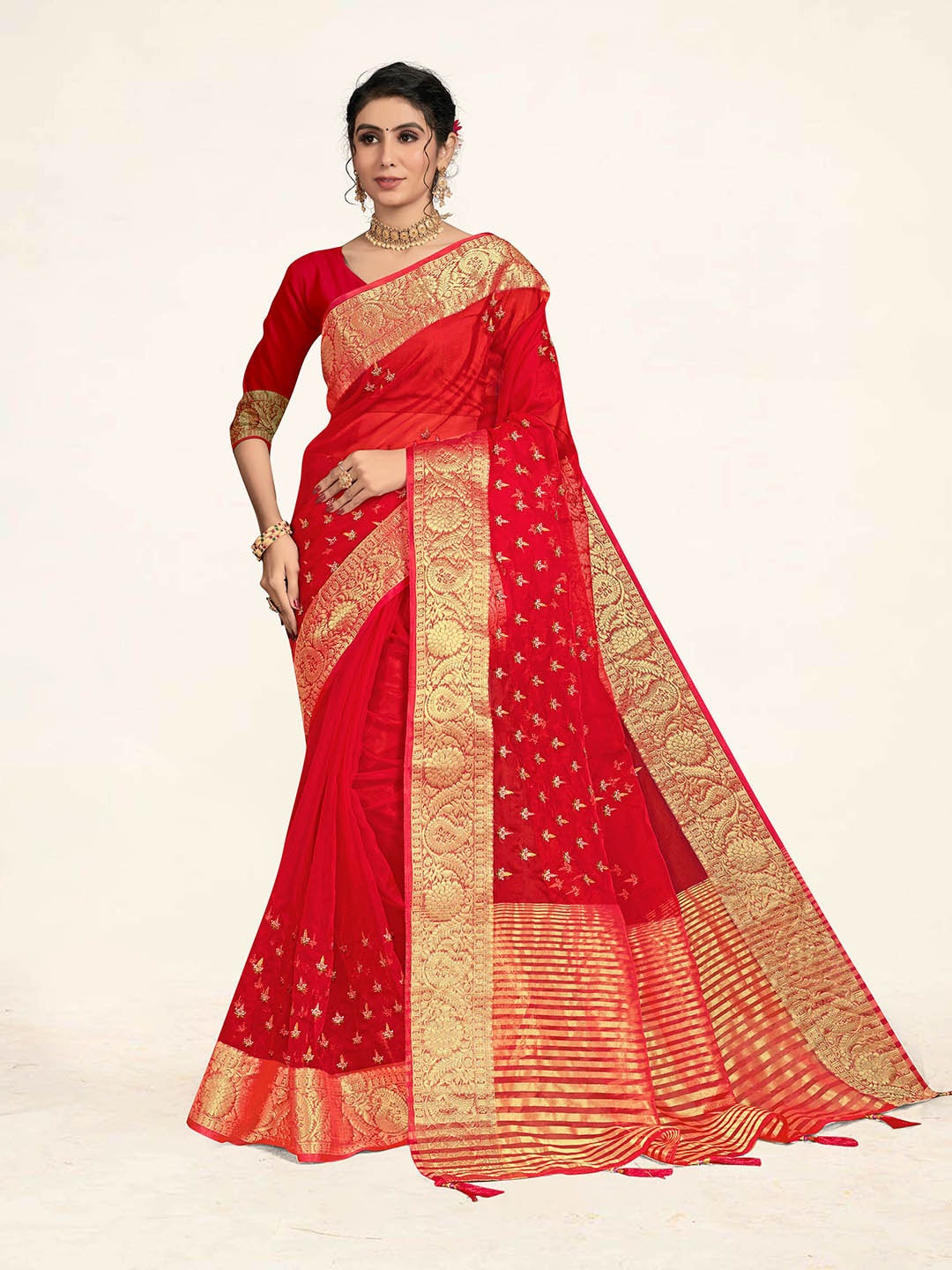 

Sweet smile Fab Embellished Zari Organza Saree, Fuchsia