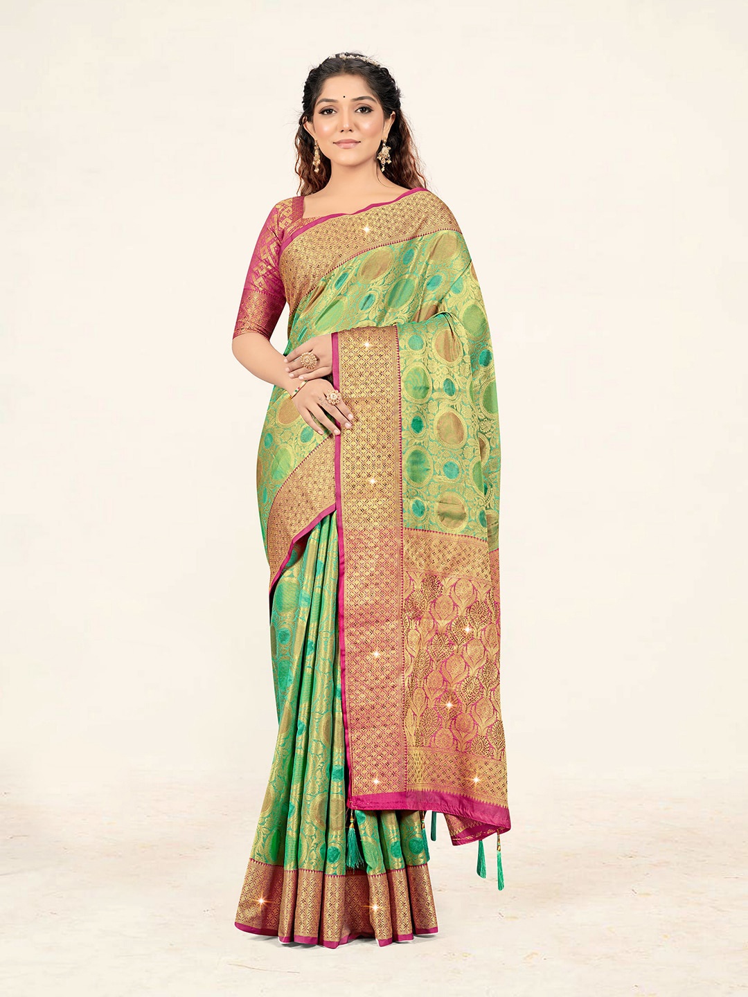 

Sweet smile Fab Woven Design Zari Organza Saree, Green