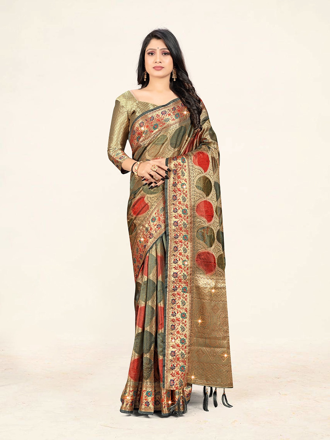 

Sweet smile Fab Woven Design Zari Organza Saree, Brown