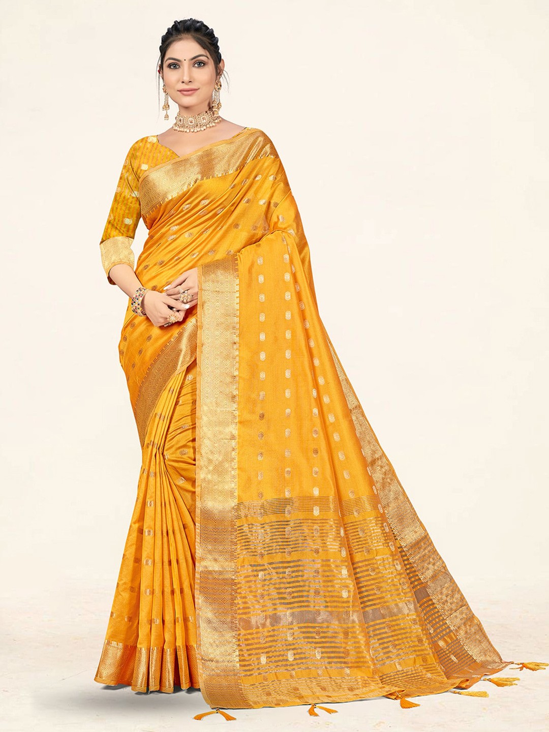 

Sweet smile Fab Woven Design Zari Art Silk Saree, Yellow